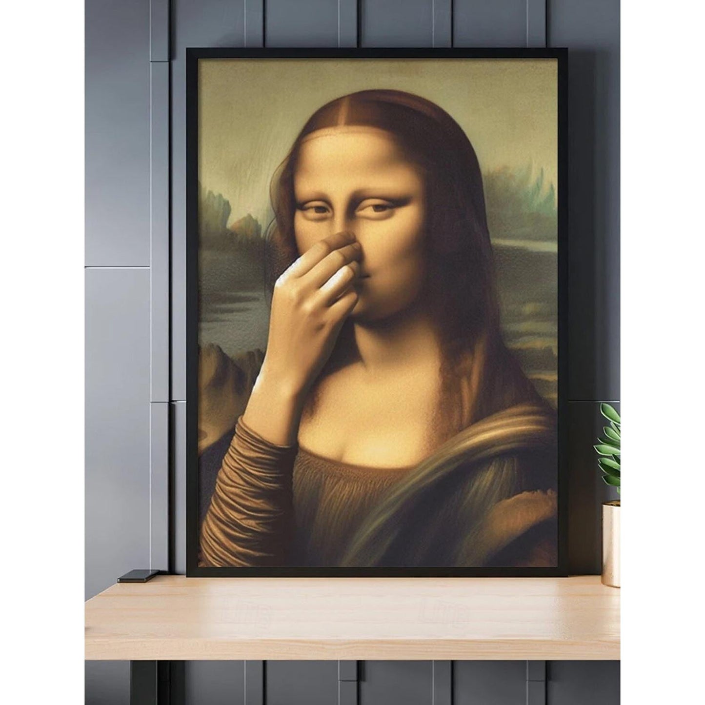 Mona Lisa tørker seg i nesen - Kunstplakat for hjemmedekor