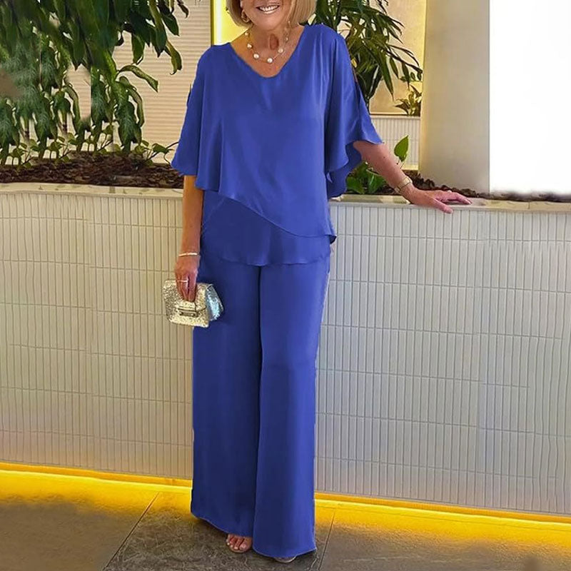 💕Sjarmerende sett med uregelmessig topp og bukser med vide ben💕