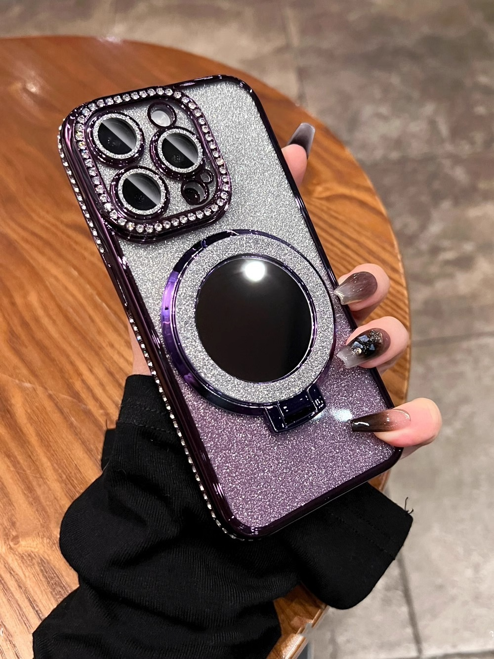 📲✨Beskyttende etui til sminkespeil med gradientglitter