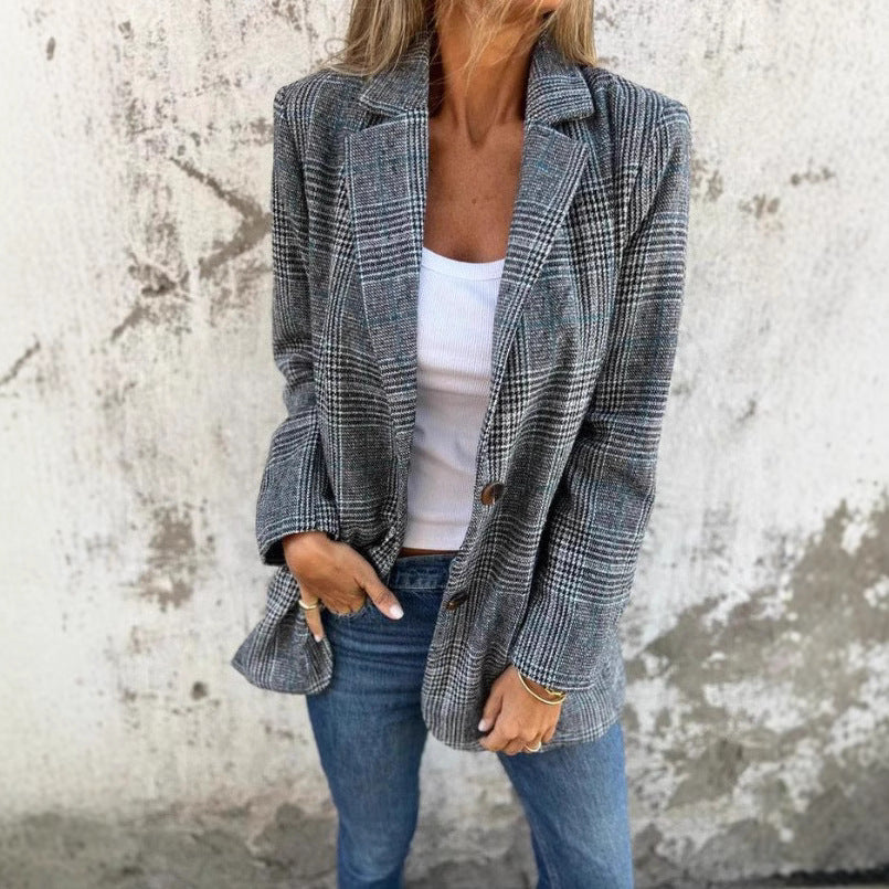 🍂 Høstens Favoritt: Smal Rutete Dress med Blazerkrage for Kvinner 🔥