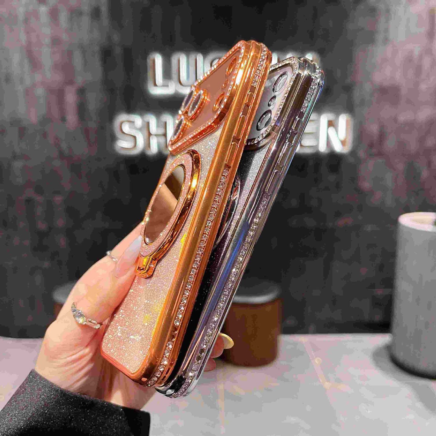 📲✨Beskyttende etui til sminkespeil med gradientglitter