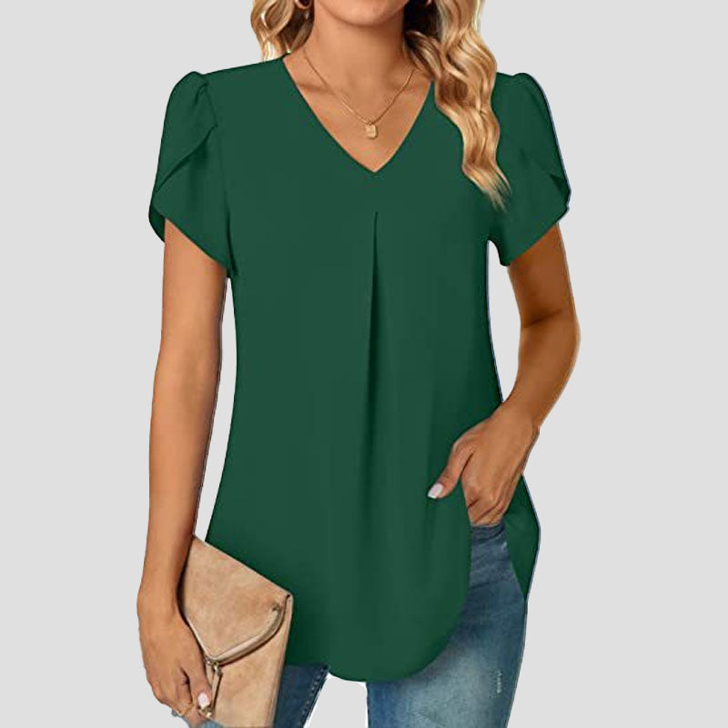 🌸Enkel skjorte med V-hals og ermer