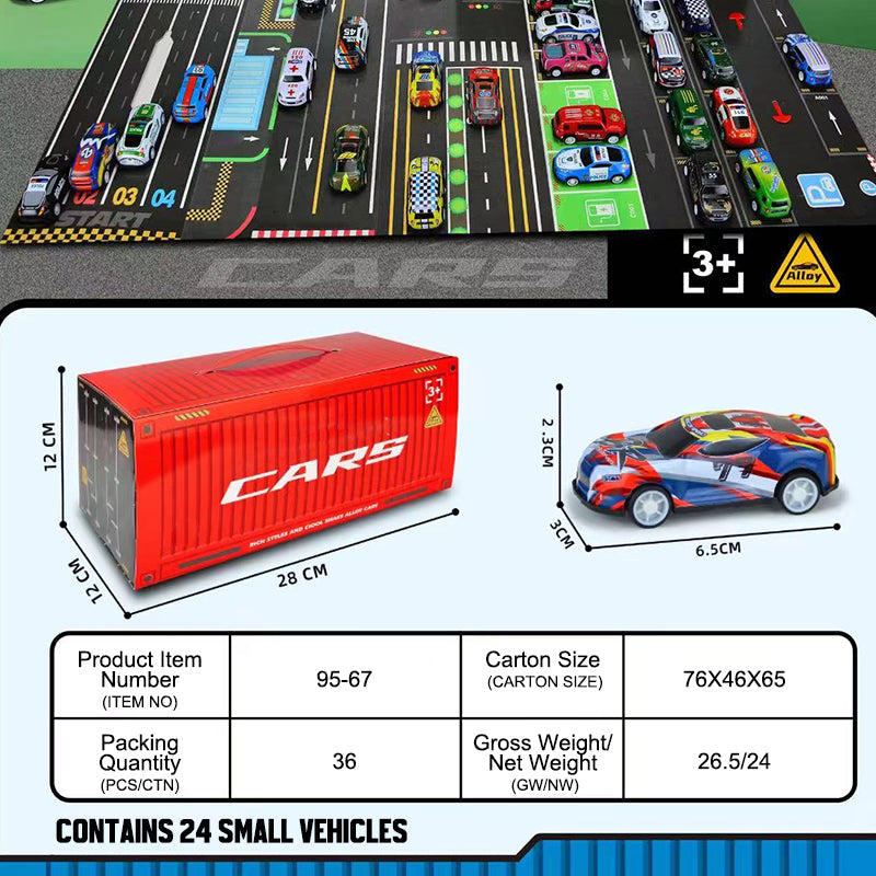 48 mini pull-back-biler - Gaveeske for barn i beholder 🚗🎁