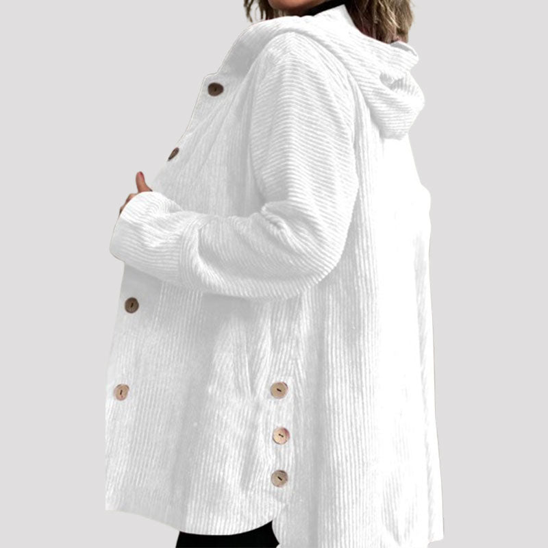 🍂 Høstens Rette Cordfløyelsjakke med Hette 🧥