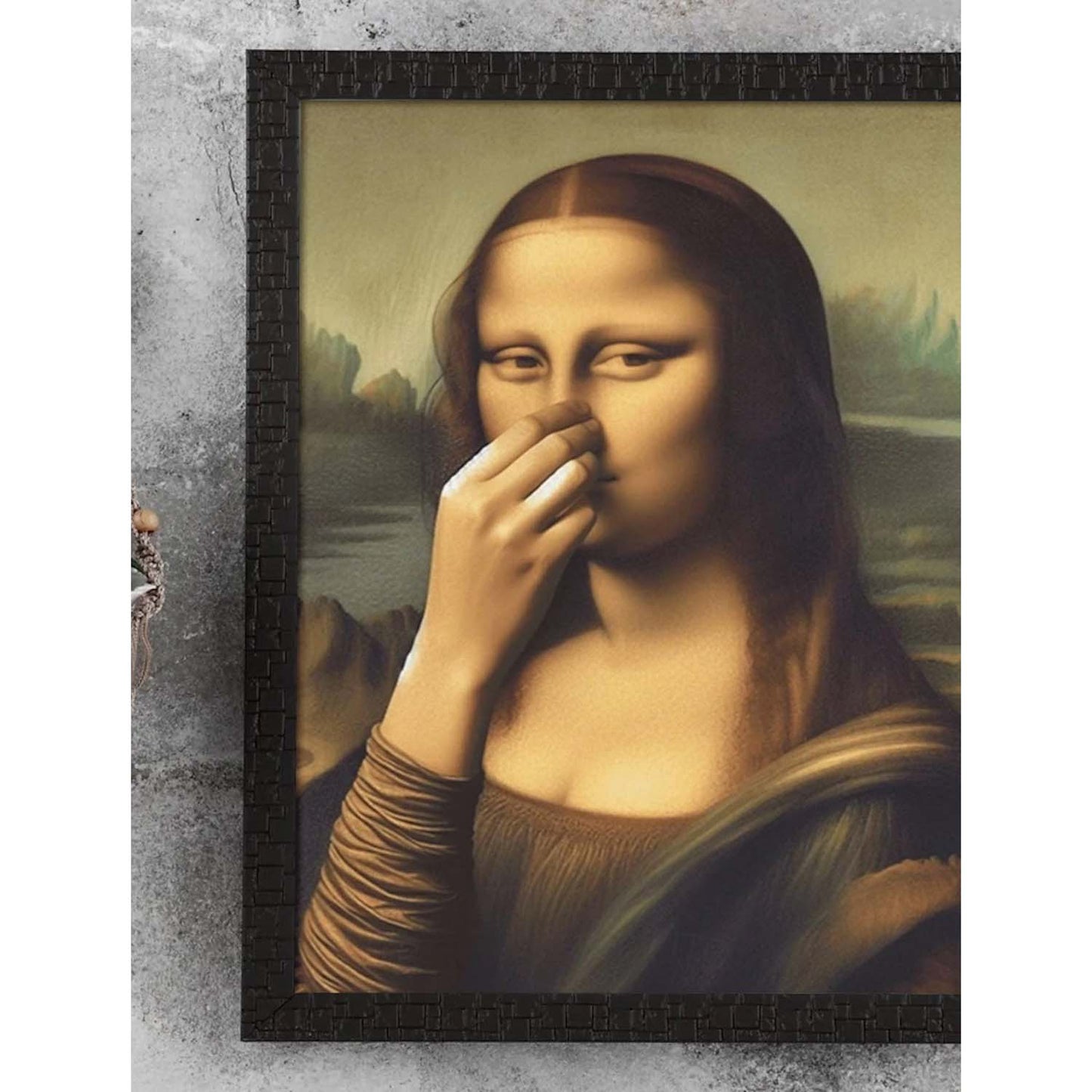 Mona Lisa tørker seg i nesen - Kunstplakat for hjemmedekor