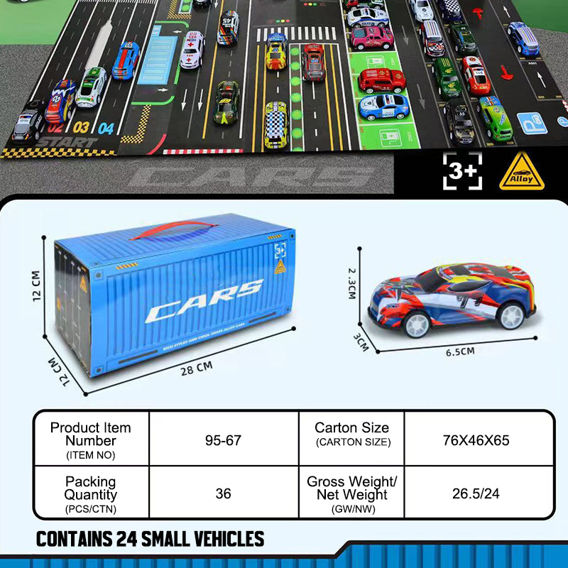 48 mini pull-back-biler - Gaveeske for barn i beholder 🚗🎁