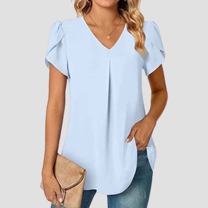 🌸Enkel skjorte med V-hals og ermer