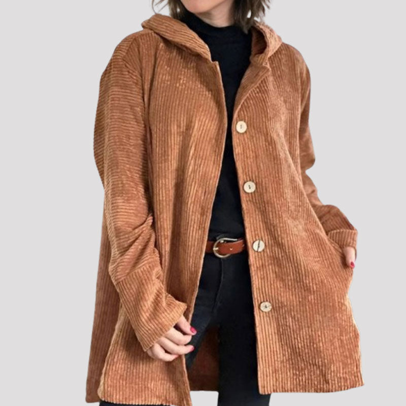 🍂 Høstens Rette Cordfløyelsjakke med Hette 🧥