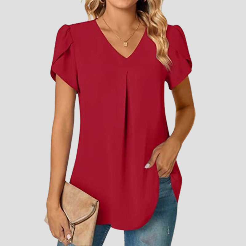 🌸Enkel skjorte med V-hals og ermer