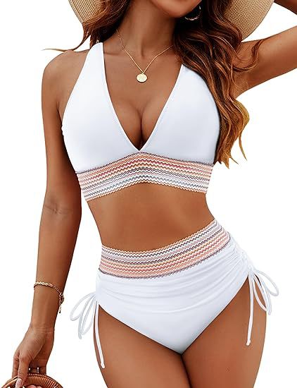 ☀️Rajoitetun over lomatarjous🏖️High Midjeoppstrammende bikinisett med magekontroll Color Block Bikinisett Color Block Bikinisett