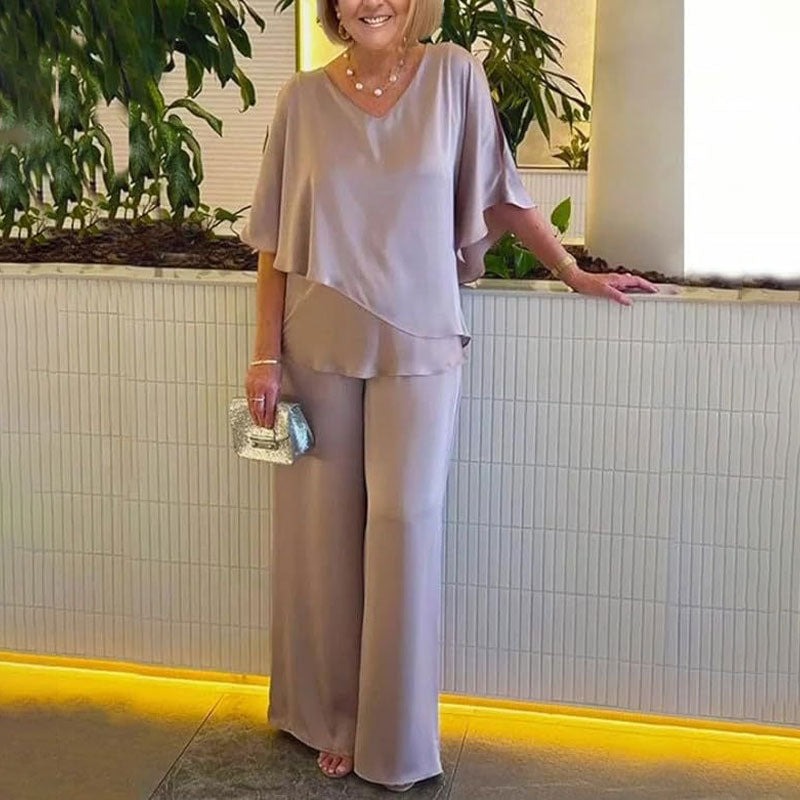 💕Sjarmerende sett med uregelmessig topp og bukser med vide ben💕