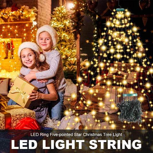 🎄 LED-ring juletrelys med femkantet stjerne 🎄