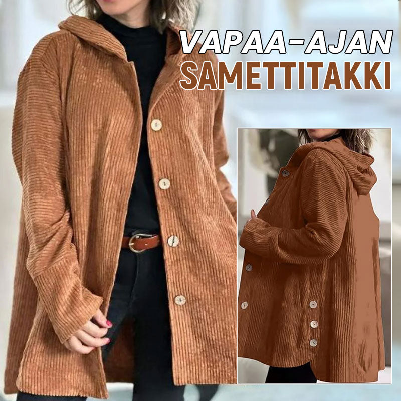 🍂 Høstens Rette Cordfløyelsjakke med Hette 🧥