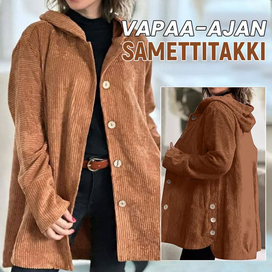 🍂 Høstens Rette Cordfløyelsjakke med Hette 🧥