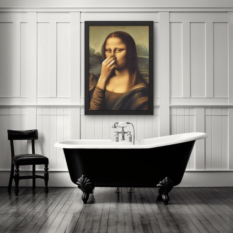 Mona Lisa tørker seg i nesen - Kunstplakat for hjemmedekor