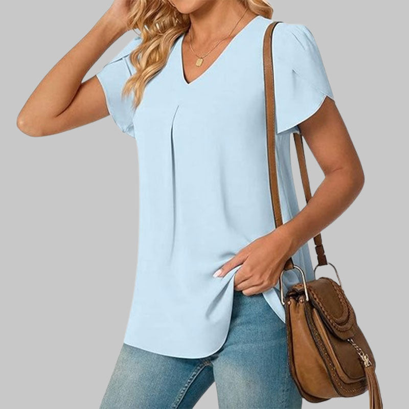 🌸Enkel skjorte med V-hals og ermer