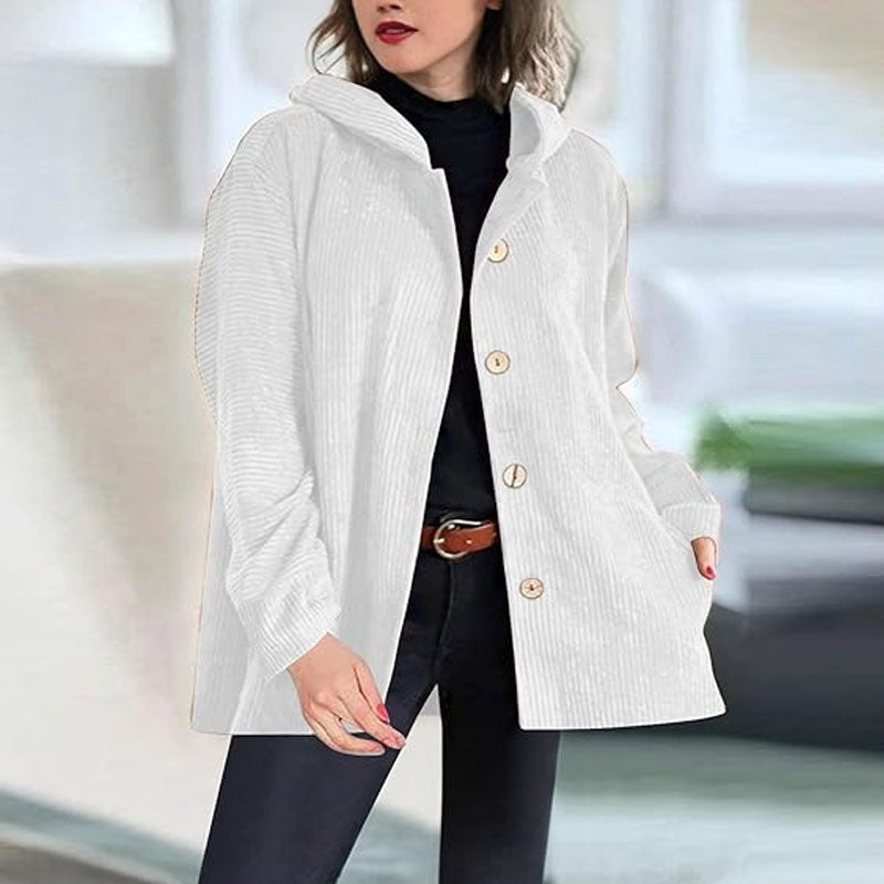 🍂 Høstens Rette Cordfløyelsjakke med Hette 🧥