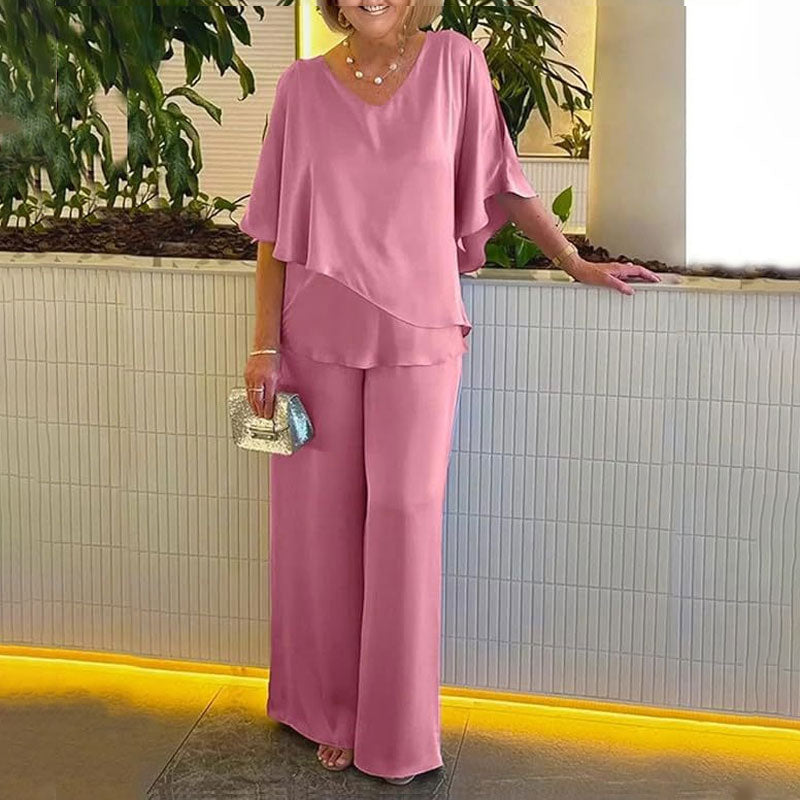 💕Sjarmerende sett med uregelmessig topp og bukser med vide ben💕