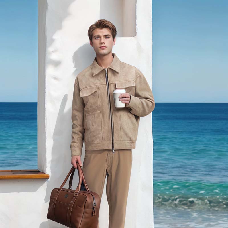 🍂 Klassisk semsket skinnjakke til herre – perfekt for høst og vinter