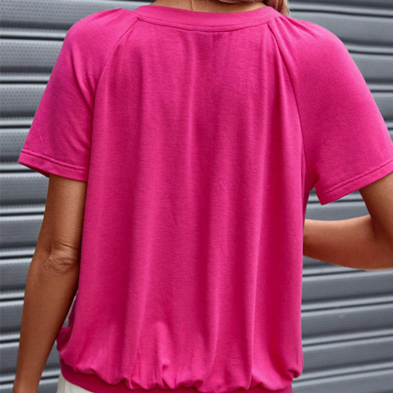 🌸Kvinners uformelle plisserte V-hals kort ermet topp