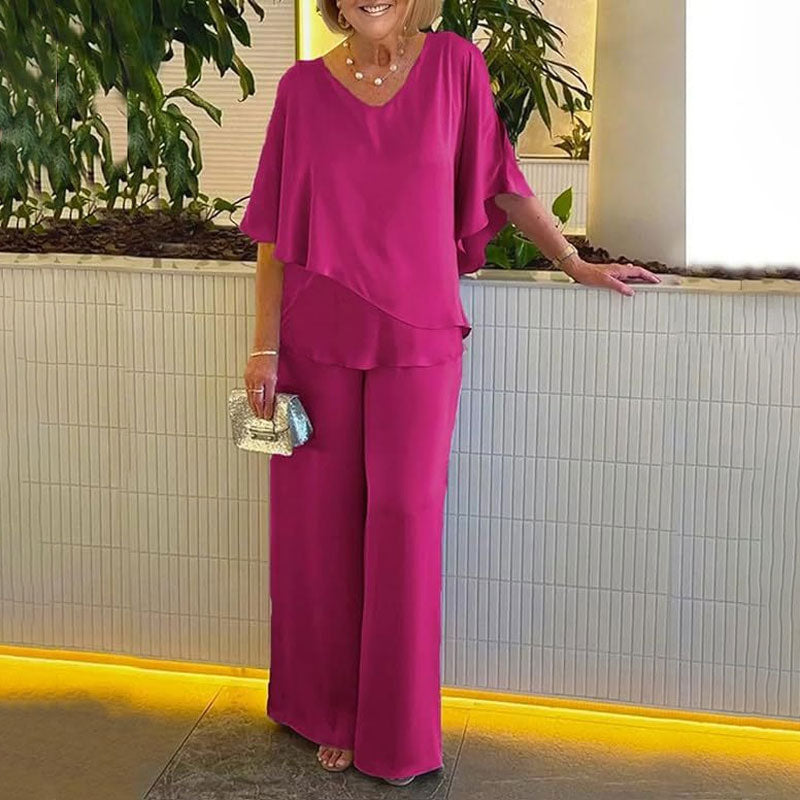 💕Sjarmerende sett med uregelmessig topp og bukser med vide ben💕