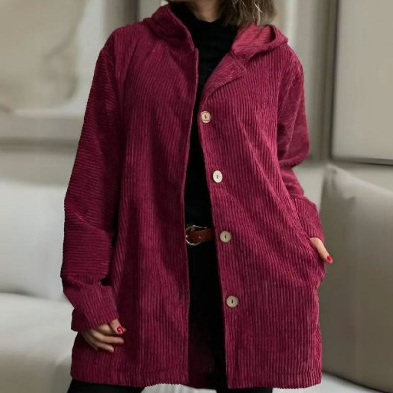 🍂 Høstens Rette Cordfløyelsjakke med Hette 🧥