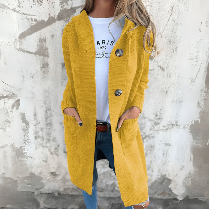 🍂 Varm Lang Strikkecardigan med Hette – Høst & Vinter