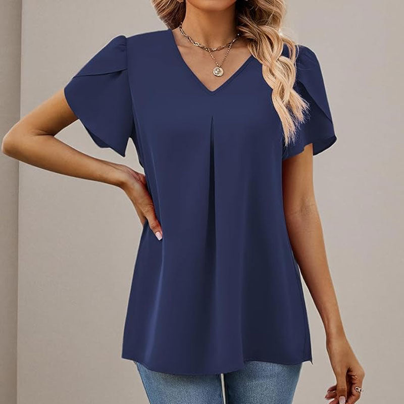 🌸Enkel skjorte med V-hals og ermer