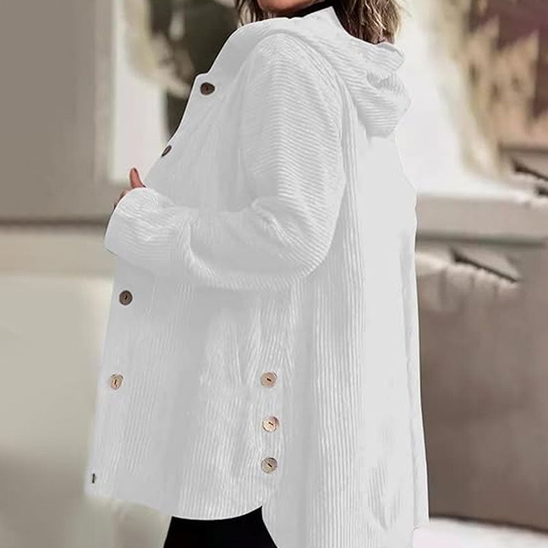 🍂 Høstens Rette Cordfløyelsjakke med Hette 🧥