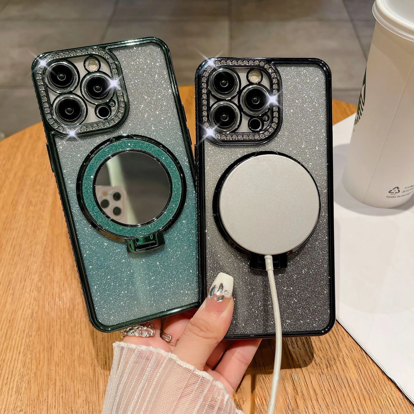 📲✨Beskyttende etui til sminkespeil med gradientglitter