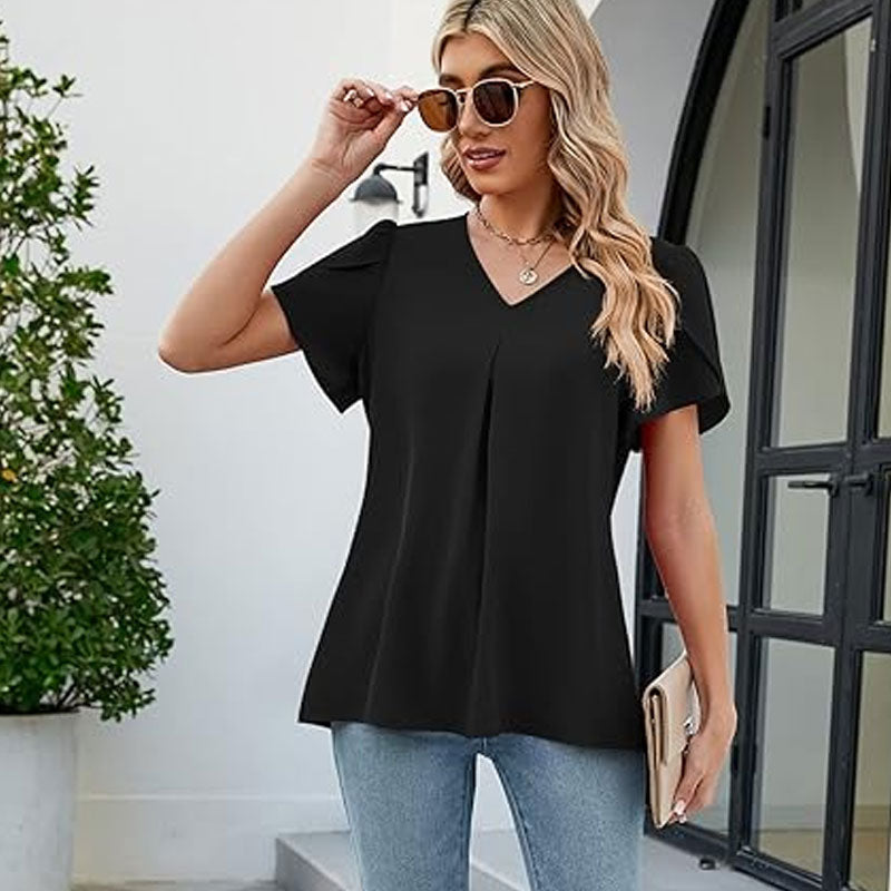 🌸Enkel skjorte med V-hals og ermer