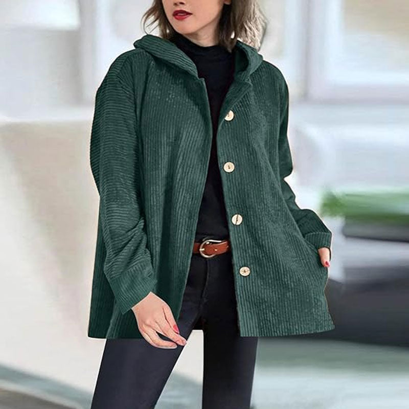 🍂 Høstens Rette Cordfløyelsjakke med Hette 🧥