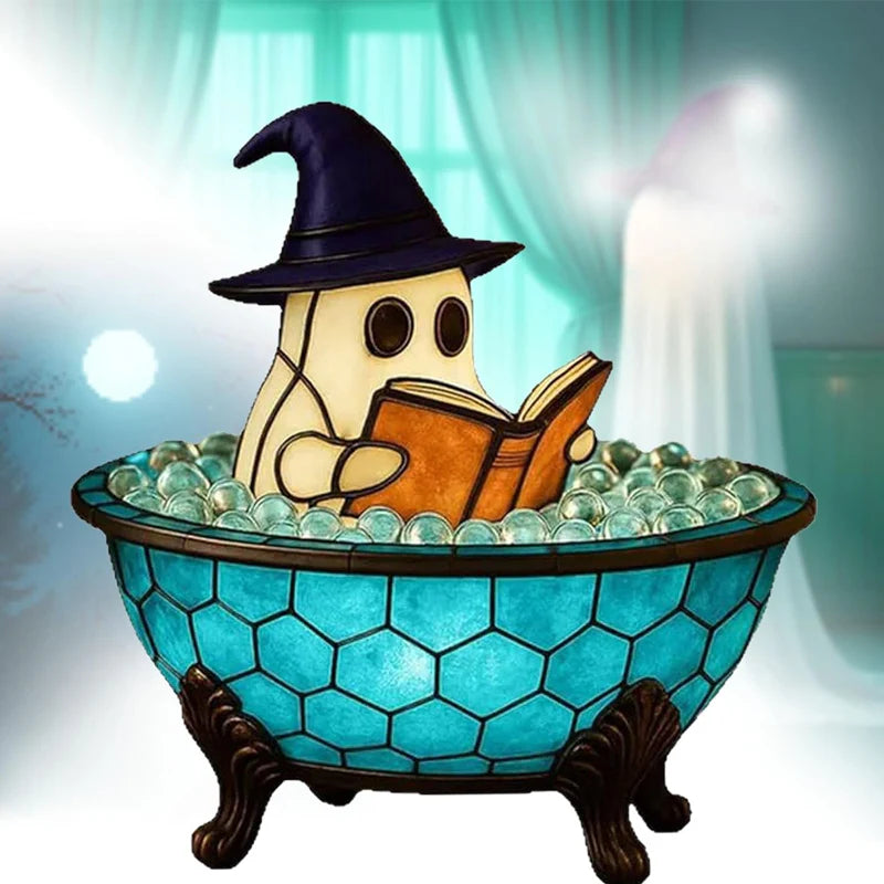 👻📖 Halloween Spøkelsesleselys – Resin Dekorasjon for Skrekkstemning