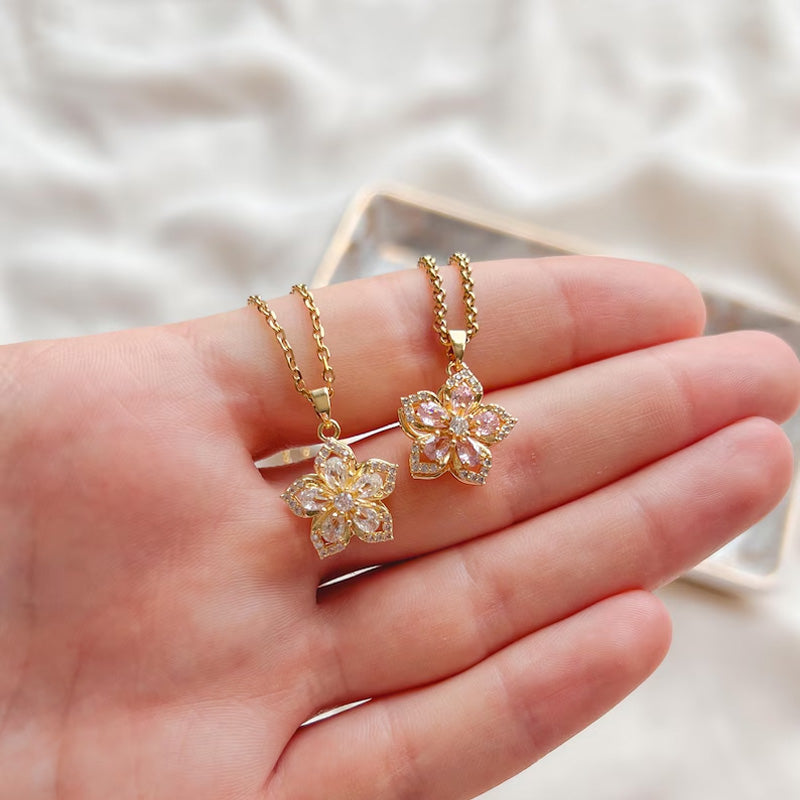 🌸Bauhinia Zirkon Halskjede – Roterende, Stilig og Glitrende