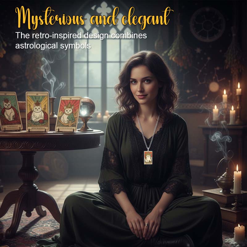 Astrologisk katt vintage anheng halskjede