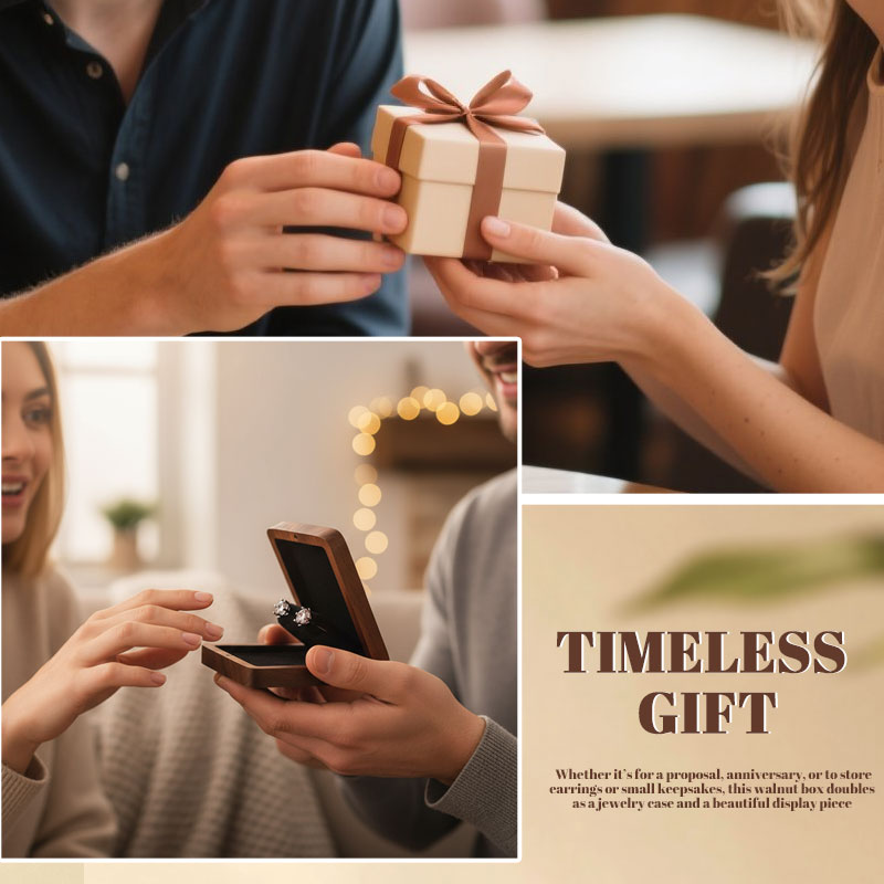 💍 Valnøtt Ringboks – Elegant med Magnetisk Rotasjonsdesign