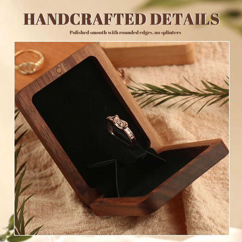 💍 Valnøtt Ringboks – Elegant med Magnetisk Rotasjonsdesign