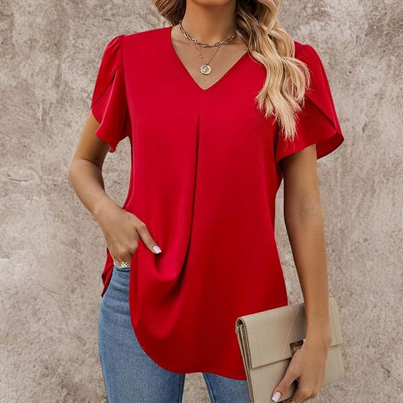 🌸Enkel skjorte med V-hals og ermer