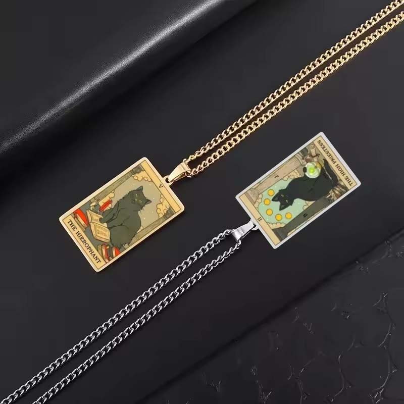 Astrologisk katt vintage anheng halskjede