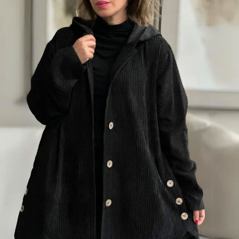 🍂 Høstens Rette Cordfløyelsjakke med Hette 🧥