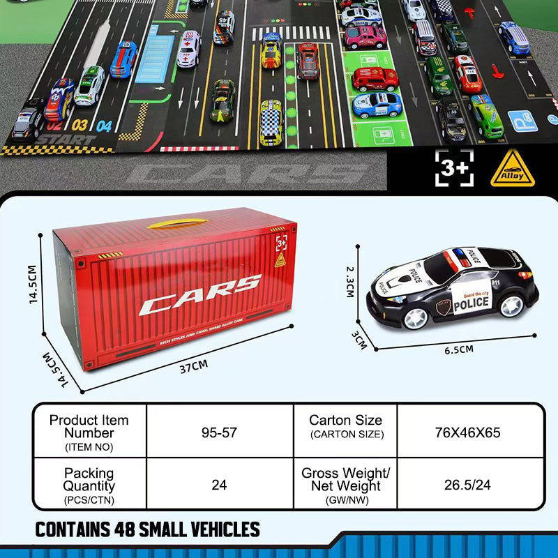 48 mini pull-back-biler - Gaveeske for barn i beholder 🚗🎁