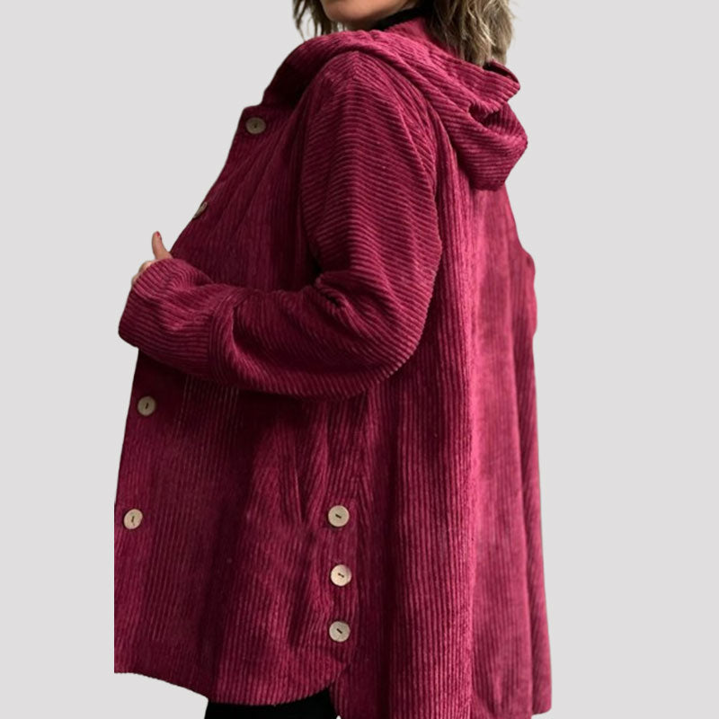 🍂 Høstens Rette Cordfløyelsjakke med Hette 🧥