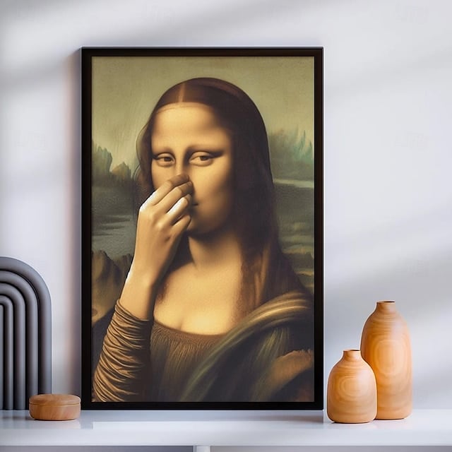 Mona Lisa tørker seg i nesen - Kunstplakat for hjemmedekor