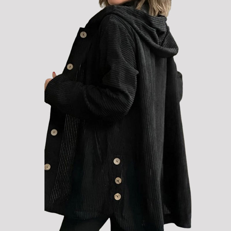 🍂 Høstens Rette Cordfløyelsjakke med Hette 🧥