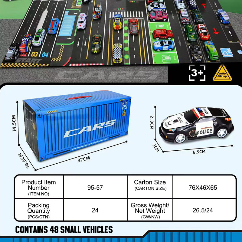 48 mini pull-back-biler - Gaveeske for barn i beholder 🚗🎁