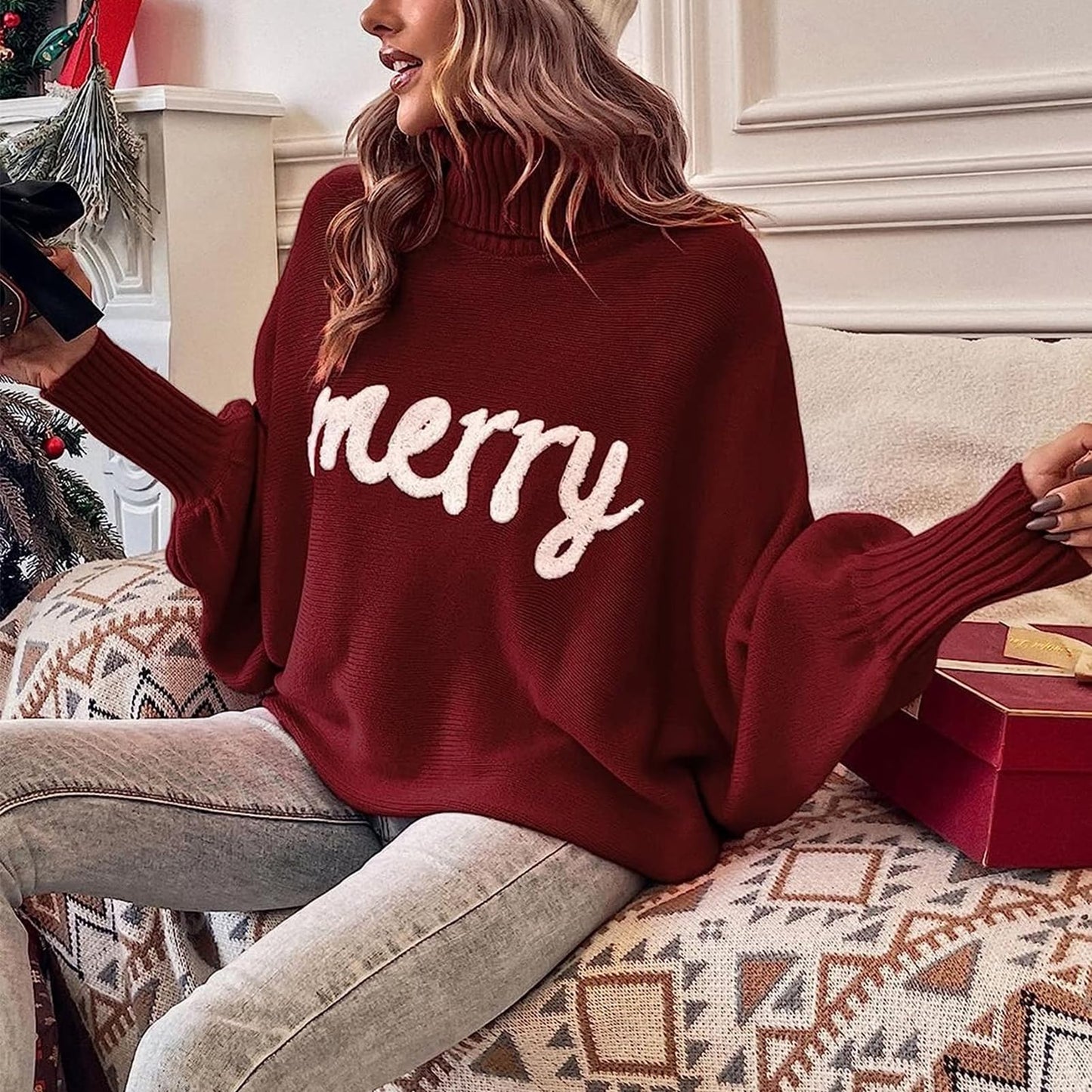 🎄Høyhalset Julegenser Dame – Varm & Festlig