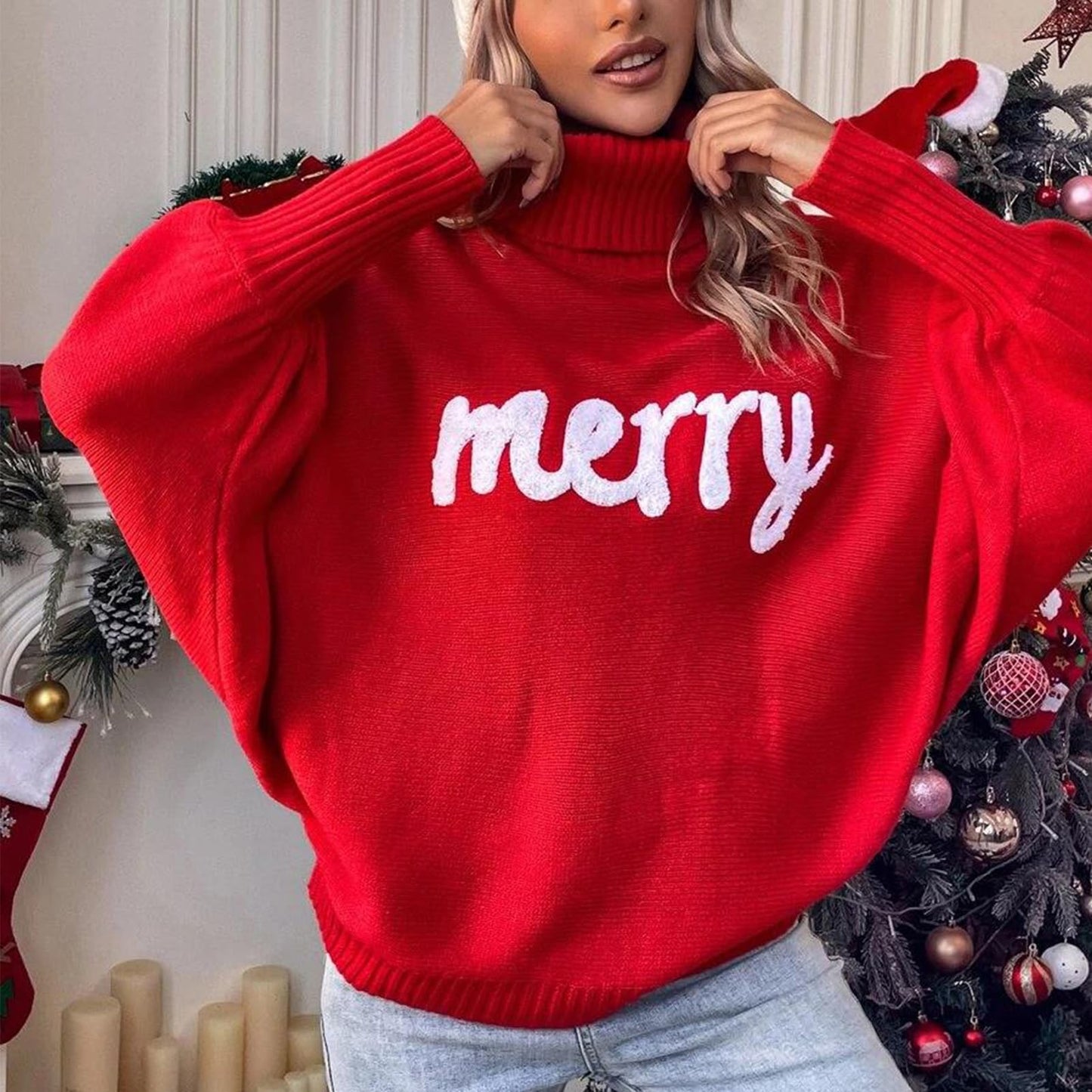 🎄Høyhalset Julegenser Dame – Varm & Festlig