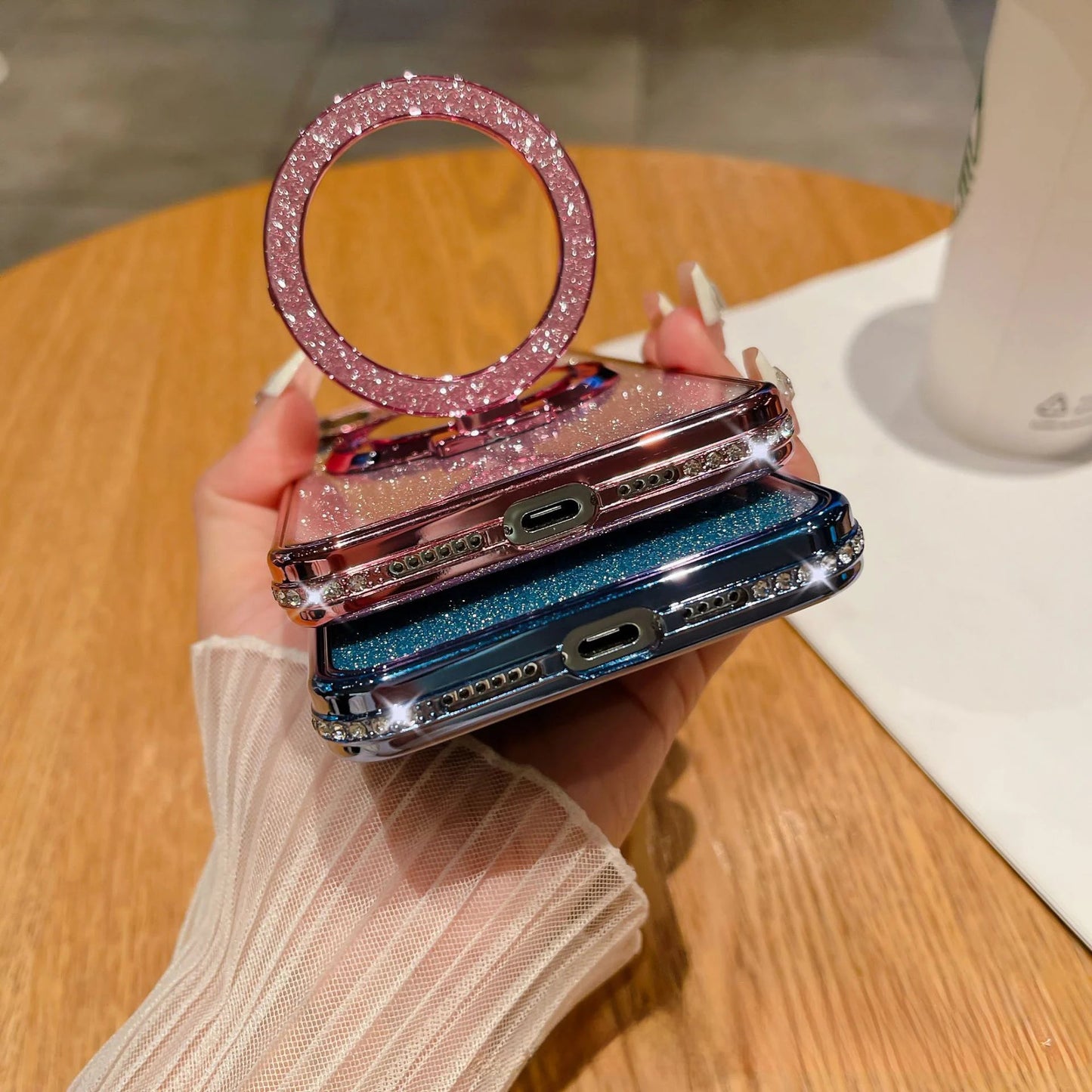 📲✨Beskyttende etui til sminkespeil med gradientglitter