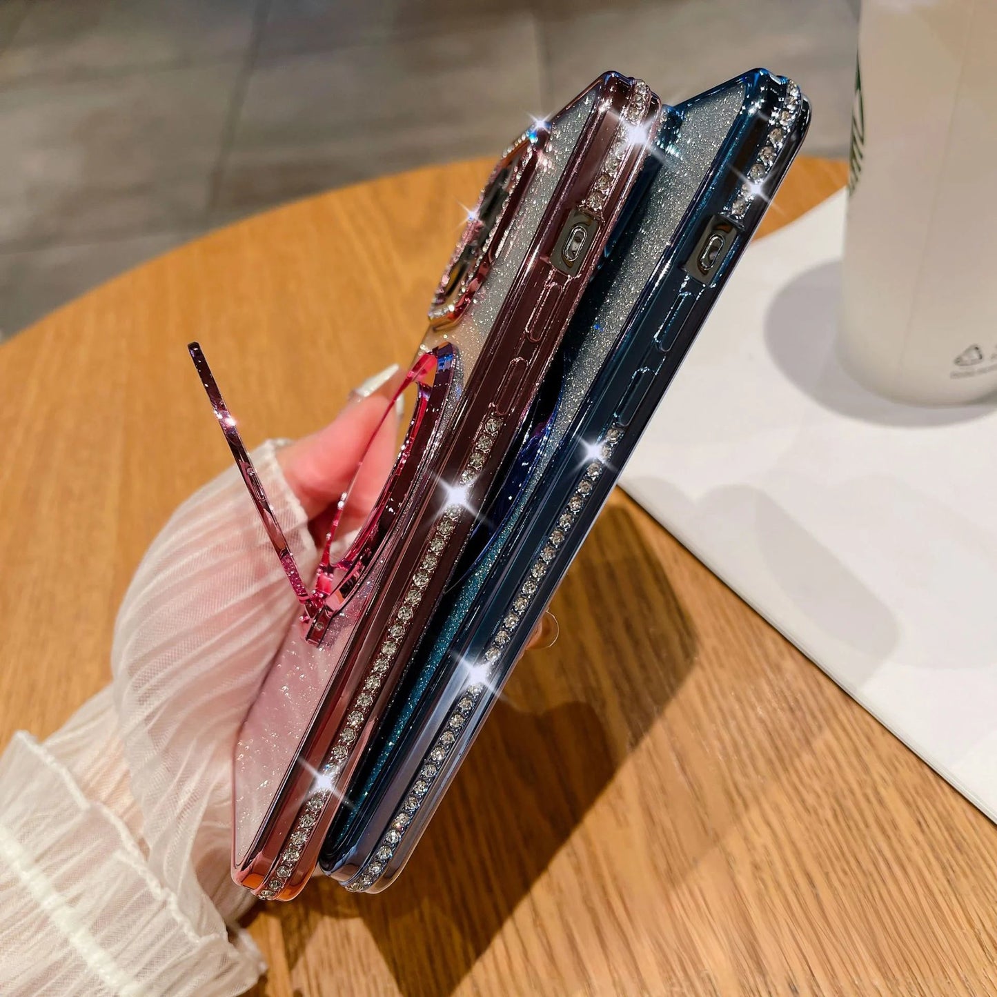 📲✨Beskyttende etui til sminkespeil med gradientglitter