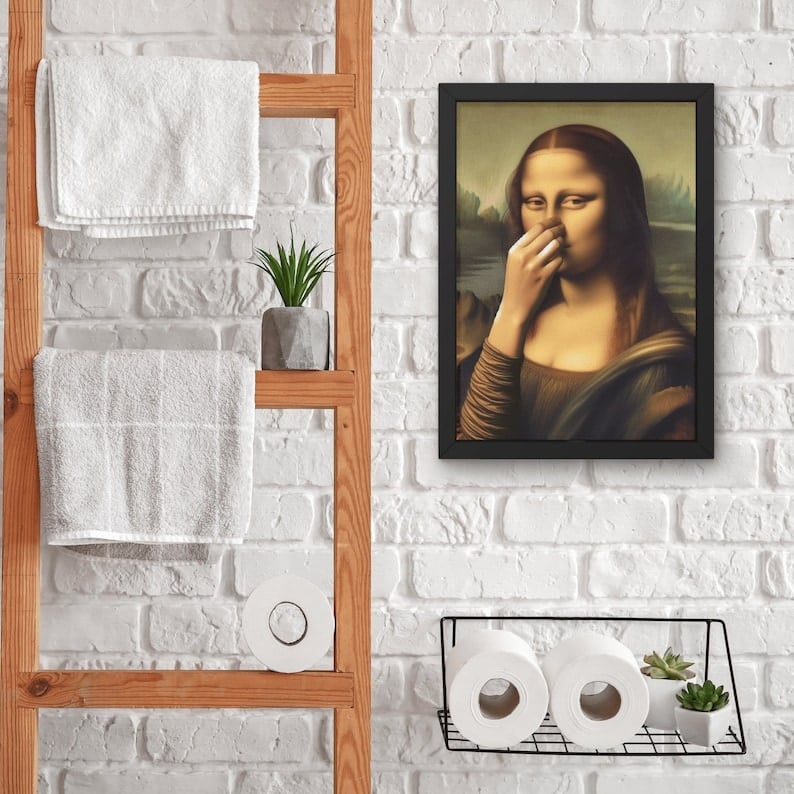 Mona Lisa tørker seg i nesen - Kunstplakat for hjemmedekor